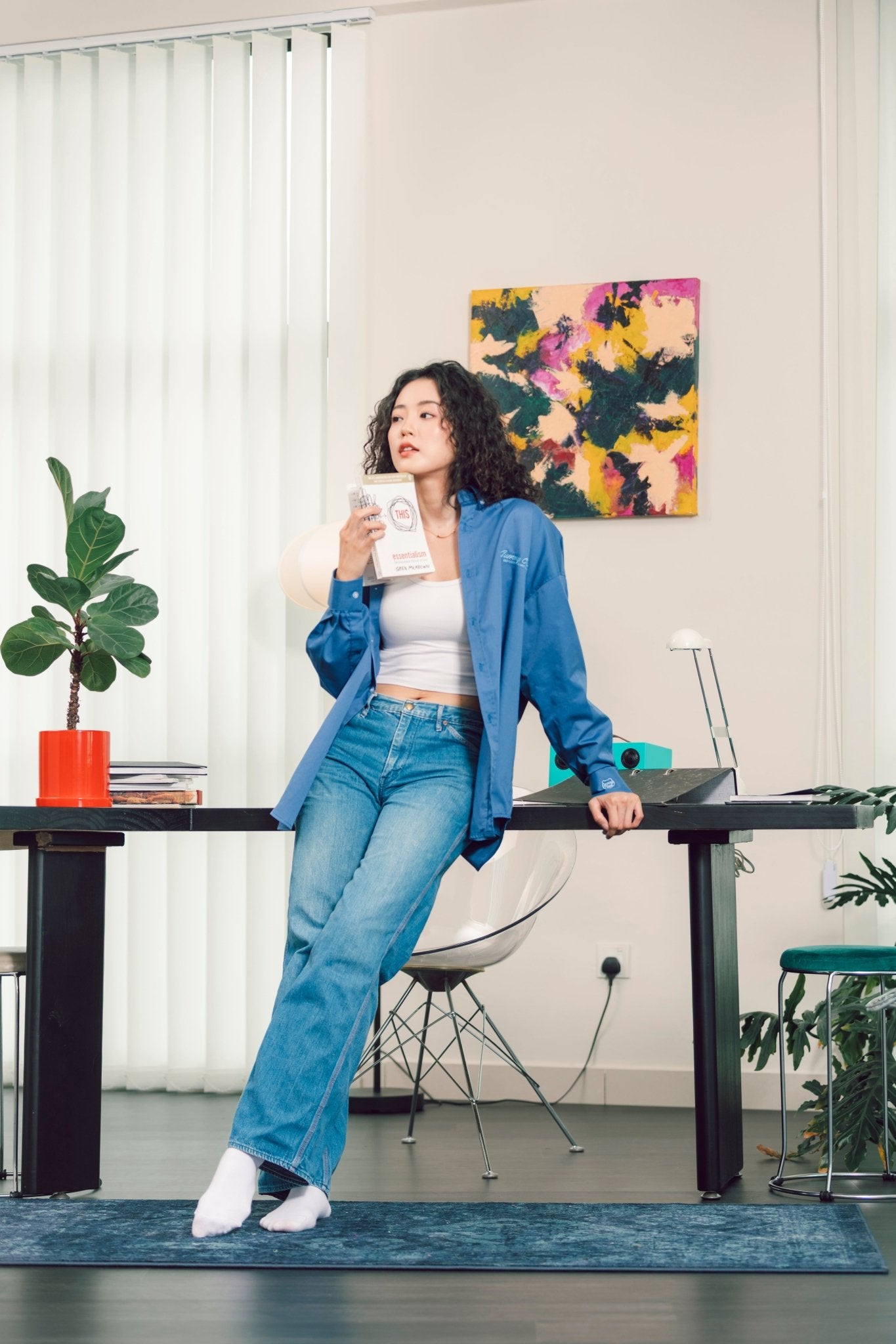 Boyfriend's Shirt Loose Fit Button Shirt - Unisex Embroidery - Gummy Club Official - Blue - Blue