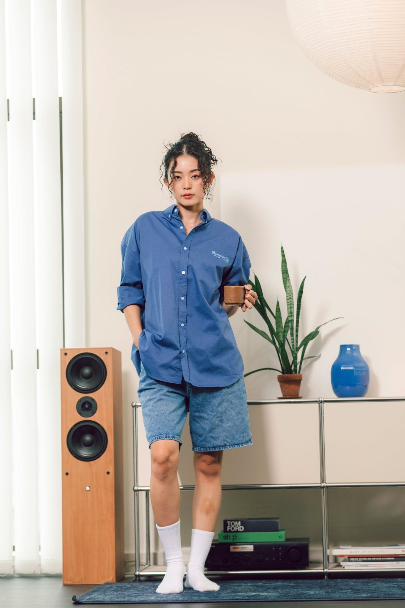 Boyfriend's Shirt Loose Fit Button Shirt - Unisex Embroidery - Gummy Club Official - Blue - Blue