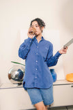 Boyfriend's Shirt Loose Fit Button Shirt - Unisex Embroidery - Gummy Club Official - Blue - Blue